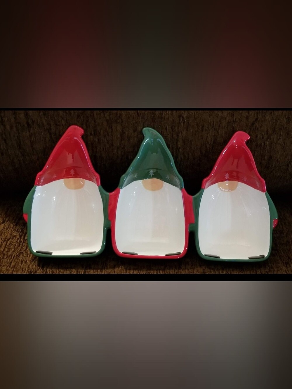 New VHTF Large Gnome 3 Section Divider Serving Dish